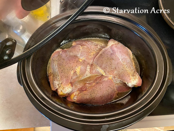 Wild turkey legs and thighs in the slow cooker. 
